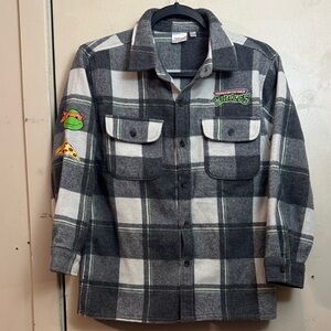 Nickelodeon Gray and Green Plaid Shirt kids